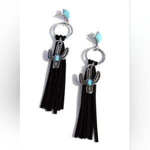 Southwestern Vibe Turquoise With Black Leather Tassels